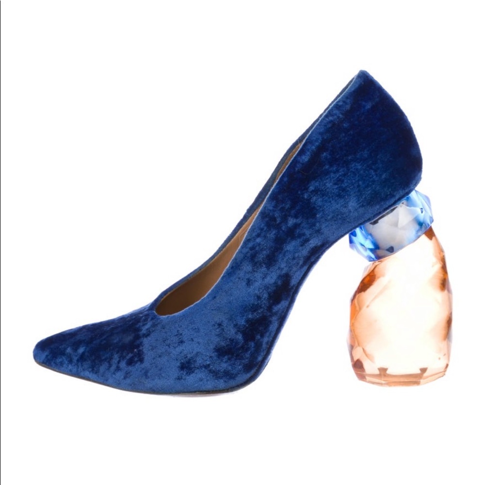 Dries Van Noten Blue Velvet Pointed Toe Pumps